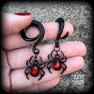 Redback spider earrings-Insect gauged earrings