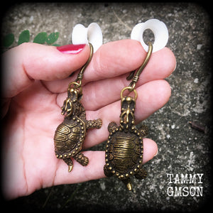 Dragon turtle earrings-Ear hangers