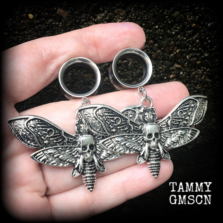 Deaths head moth tunnel earrings