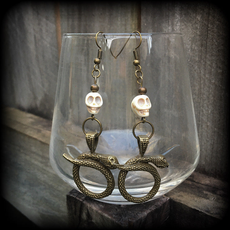 Damballah earrings-Serpent and skull earrings