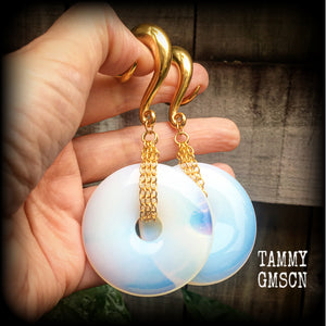 Opalite gauged earrings-Ear weights