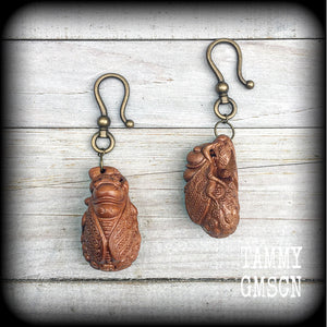 Cicada earrings-Carved wood ear hangers