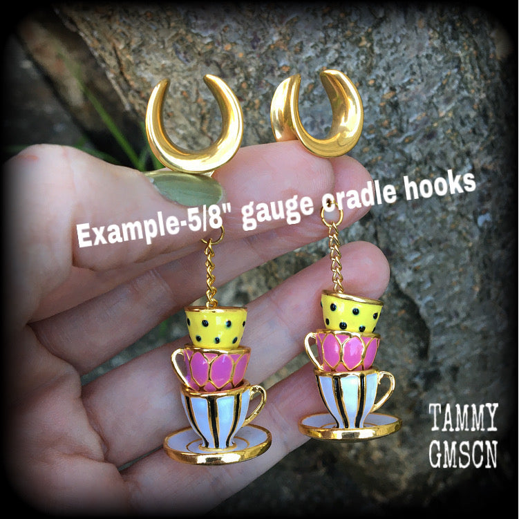 Enamel teacup gauged earrings