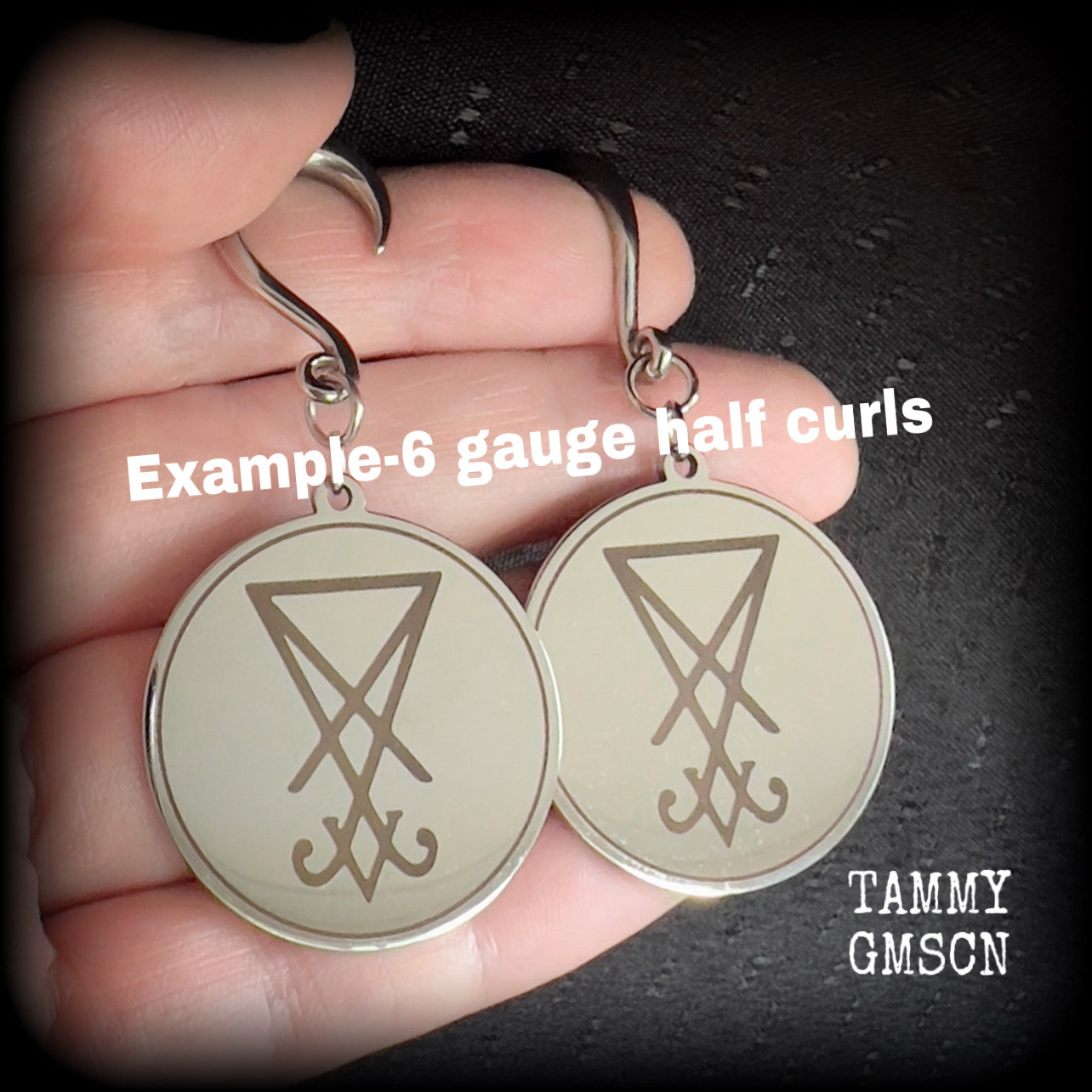 Stainless steel Sigil of Lucifer gauged earrings
