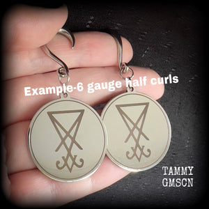 Stainless steel Sigil of Lucifer gauged earrings