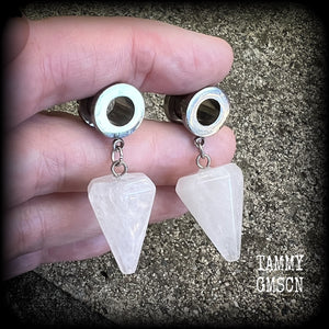 Quartz tunnel earrings-Gemstone tunnels