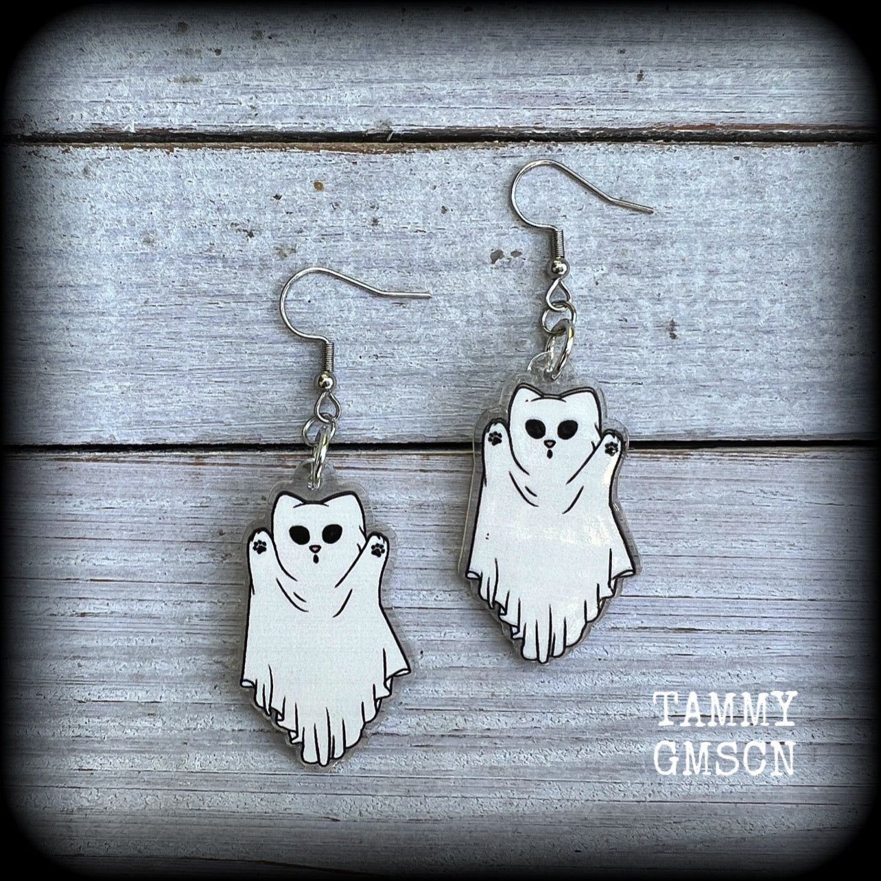 Ghost cat earrings-Halloween earrings