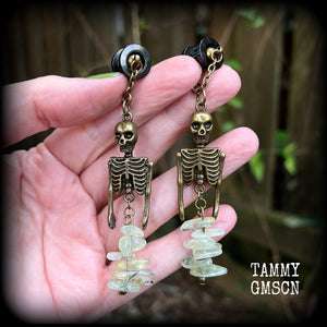 Bronze and Serpentine mermaid skeleton earrings