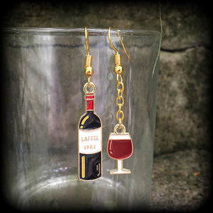 Red wine earrings-Alcohol earrings