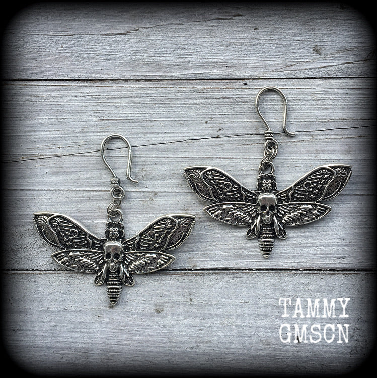 Deaths head moth earrings-Tunnel friendly earrings