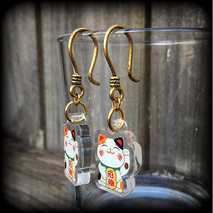 Maneki Neko earrings-Kawaii beckoning cat earrings