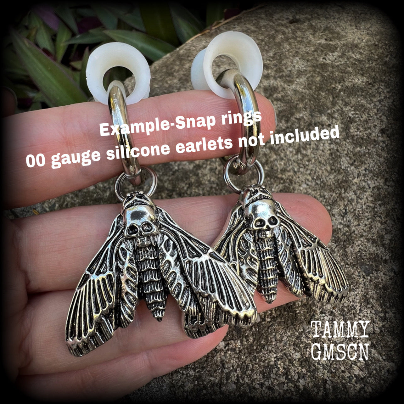 Deaths head moth gauged hoop earrings