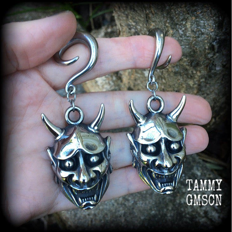 Hannya Mask gauged earrings