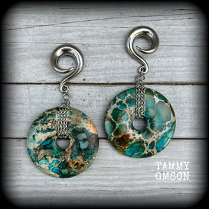 Turquoise ocean jasper ear weights-Gauged earrings