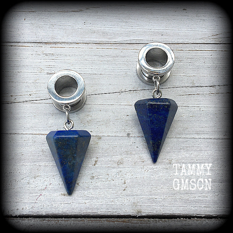 Lapis Lazuli earrings Gemstone tunnels Gemstone plugs Ear gauges Ear hangers Gauged earrings Body jewelry Body jewellery
