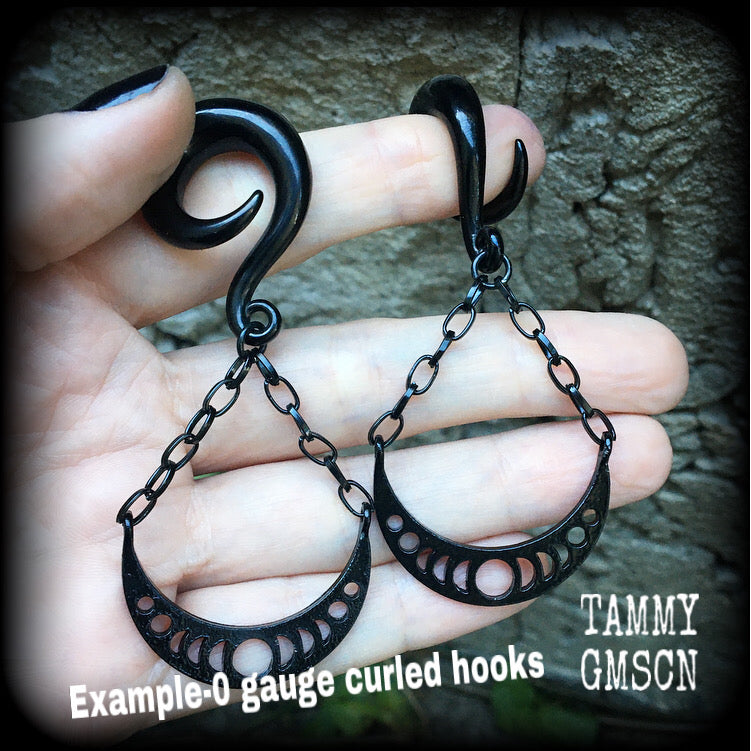 Black moon phase gauged earrings