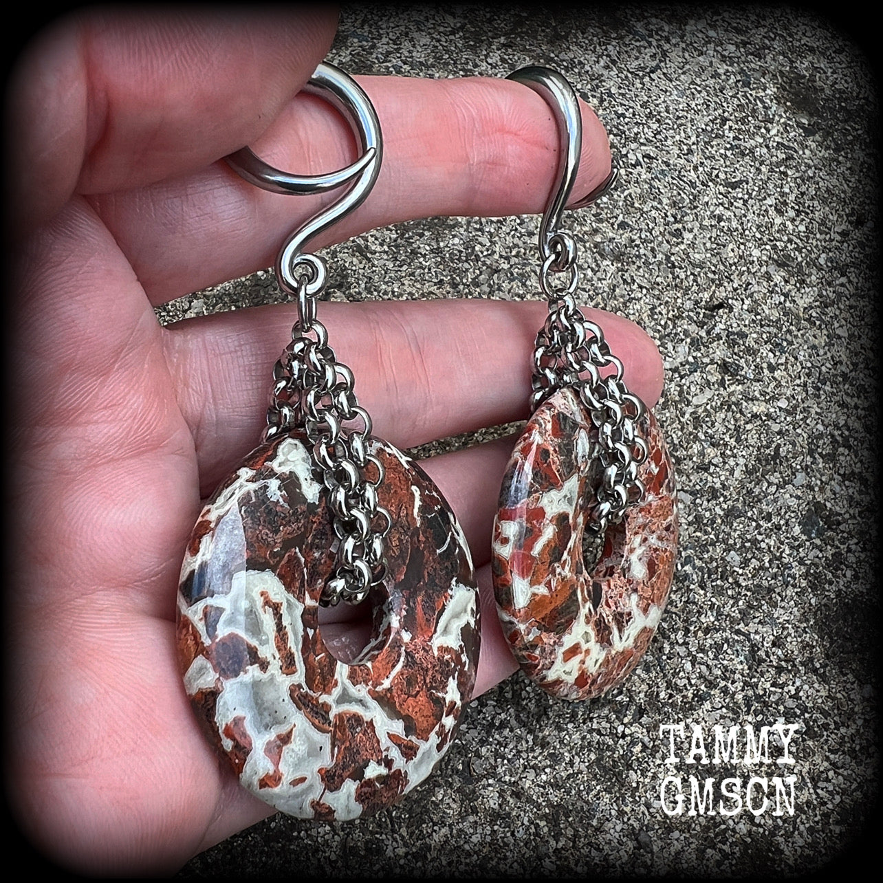 Jasper earrings Jasper ear hangers Jasper gauged earrings 6 gauge ear weights Gemstone ear weights Stone ear weights Gemstone ear hangers Stretched ears Gauged ears Ear gauges Body jewelry Stretched lobes 4mm 6mm 8mm 10mm 12mm 14mm 16mm 19mm 22mm 25mm 28mm 30mm 