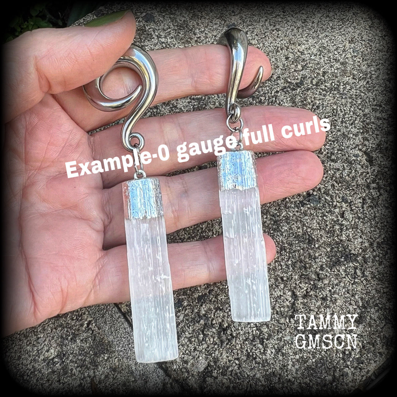 Selenite gauged earrings