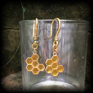 Beehive earrings-Honeycomb ear hangers