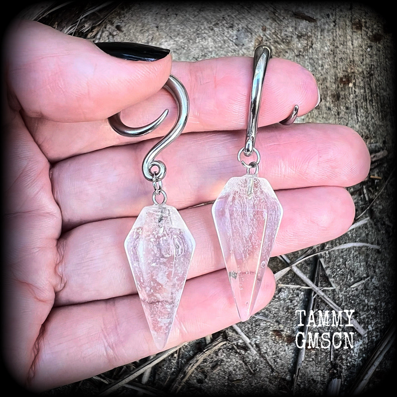 Clear quartz faceted gauged earrings