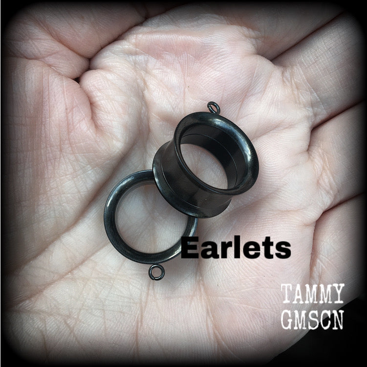 Black obsidian tunnel dangles-Gemstone ear gauges