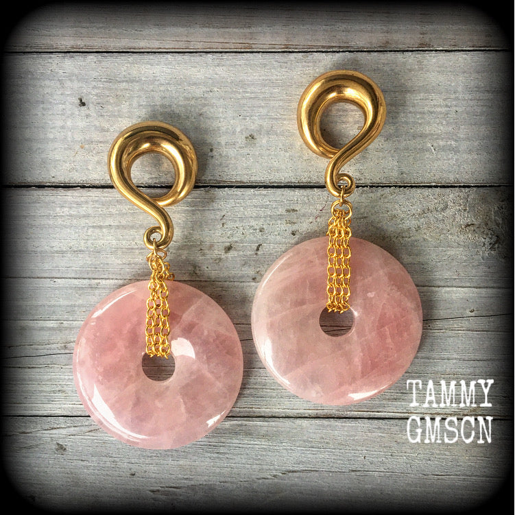 Rose quartz ear weights-Gauged earrings