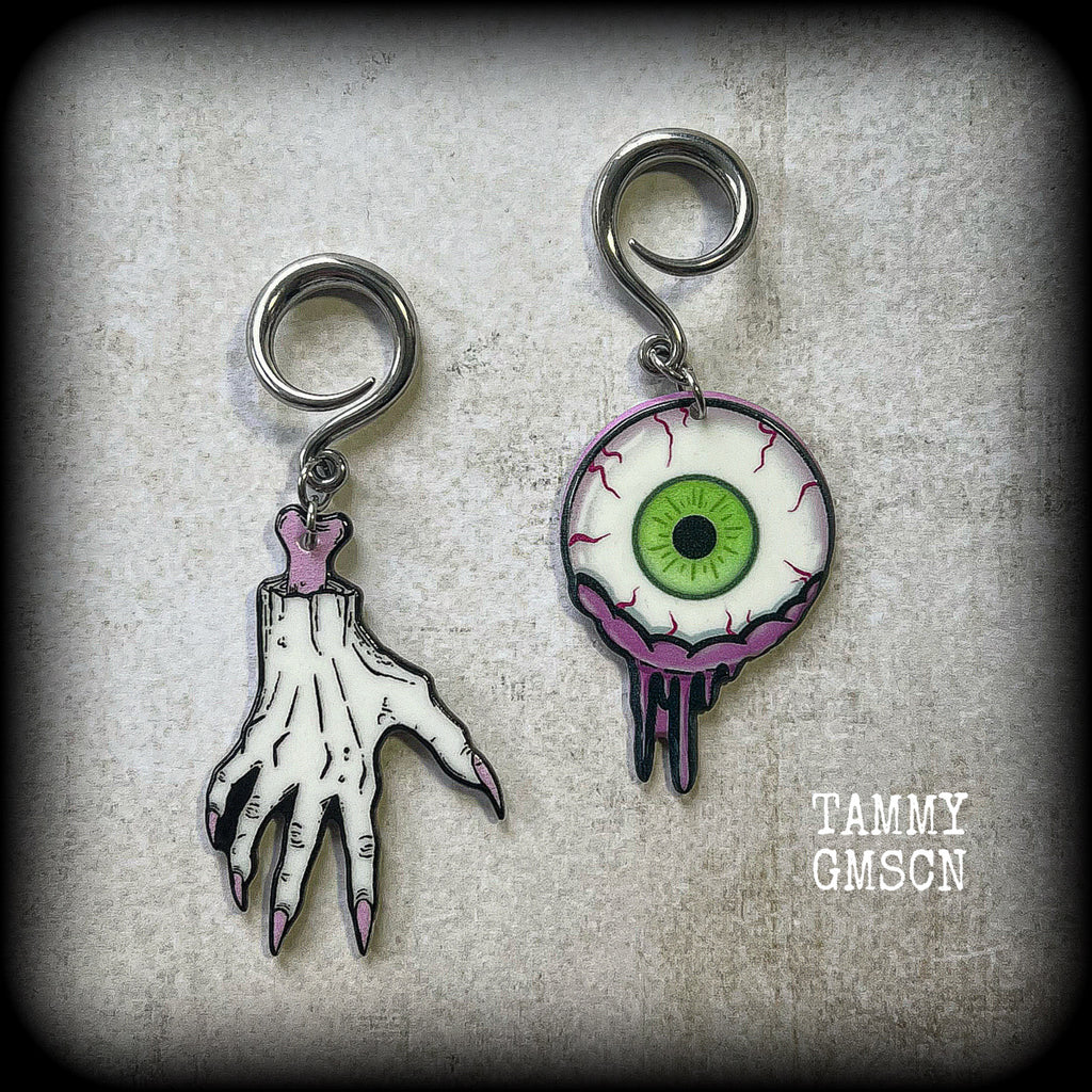 Zombie eyeball gauged earrings-Halloween earrings