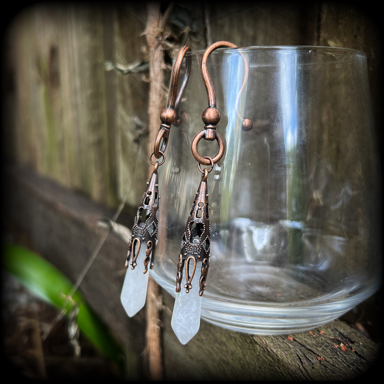 Clear quartz earrings-Gemstone ear hangers