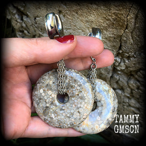 Crinoid fossil gauged earrings-Ear weights