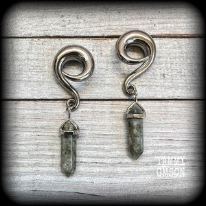 Labradorite gauged earrings-Hanging gauges