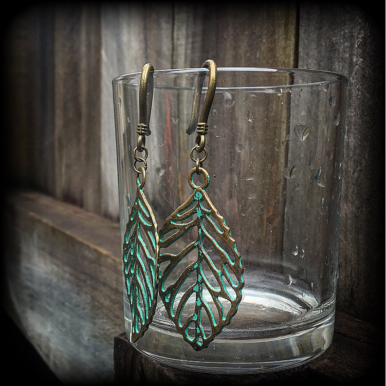 Leaf earrings-Bronze ear hangers