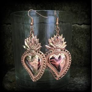 Sacred heart earrings Milagros heart earrings Los Muertos jewelry Day of the Dead jewelry Santeria jewelry Voodoo jewelry 