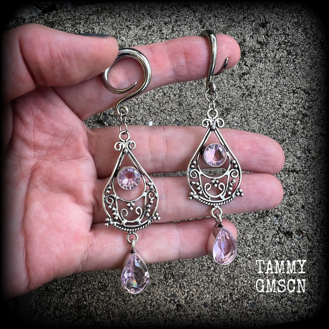 Pink Kunzite gemstone gauged earrings-Ear gauges