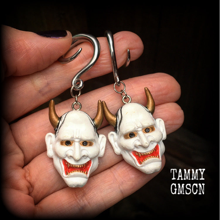 Hannya Mask gauged earrings