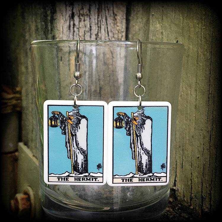 The Hermit Tarot card earrings Tarot cards Chiromancy Palmistry Tarot jewellery Occult jewellery Esoteric jewelry Pierced ears Stretched lobes
