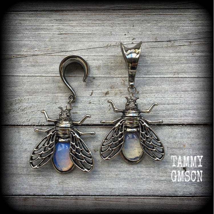 Opalite and antique silver insect gauged earrings
