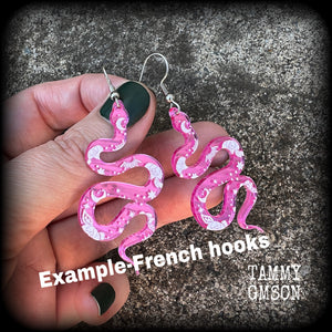 Pink snake earrings-Celestial earrings