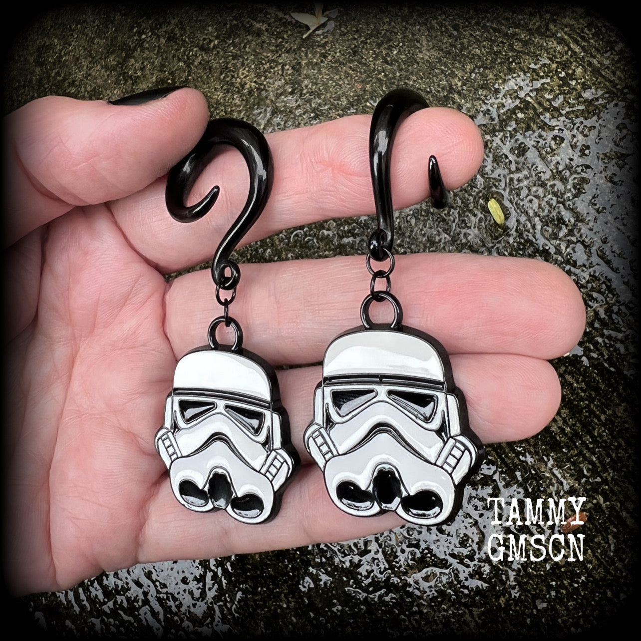 Storm trooper gauged earrings