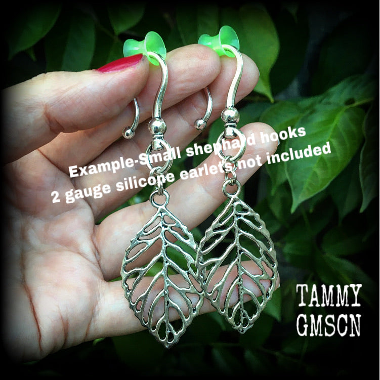 Leaf earrings Leaves earrings Skeleton leaf Tunnel dangles 2 gauge earrings 6mm ear weights Leaf ear hangers Pierced ears Stretched lobes Crazy plant people Australia CIPPA Beach wedding Boho jewelry Gypsy boho Cottagecore Forestpunk Fairycore