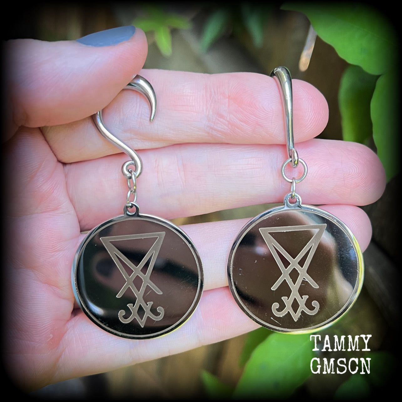 Stainless steel Sigil of Lucifer gauged earrings