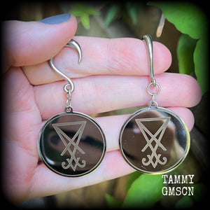 Stainless steel Sigil of Lucifer gauged earrings