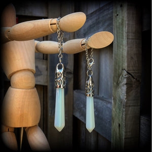 Opalite earrings-Gemstone tunnel dangles