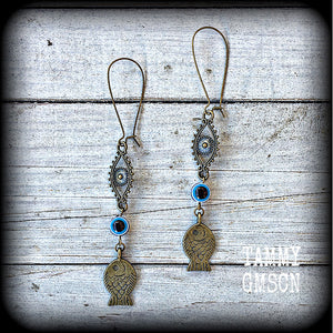 Evil eye and medieval fish earrings