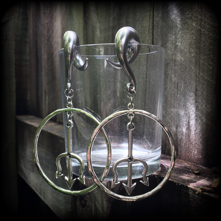 Trident gauged earrings-Neptune earrings