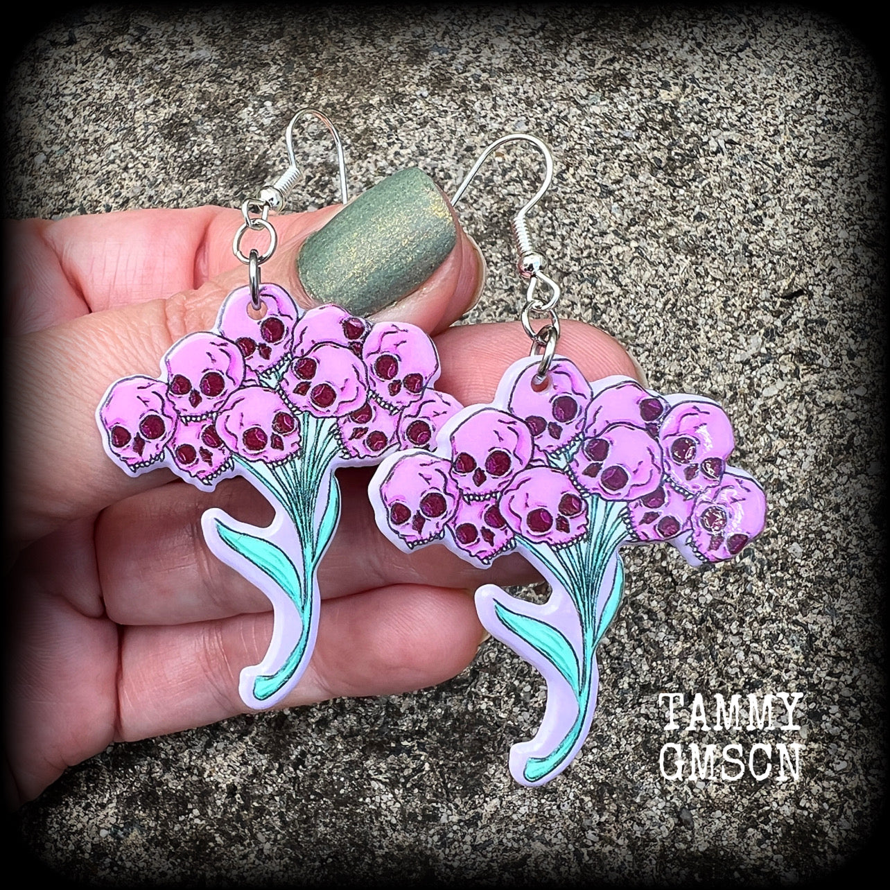 Skull flowers earrings-Halloween earrings