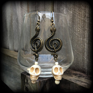 Serpent and skull earrings-Damballah jewelry