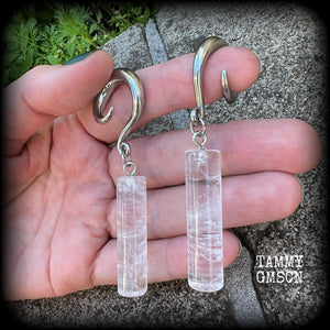 Clear quartz gauged earrings-Gemstone ear weights