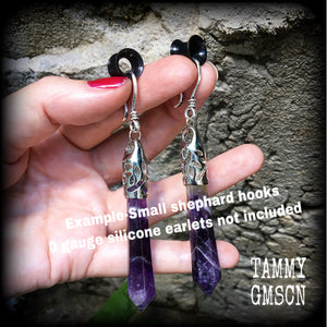 Amethyst earrings-Gemstone tunnel dangles