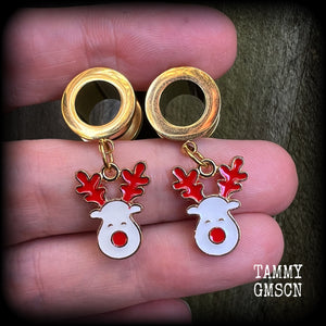 Reindeer earrings-Christmas tunnel earrings