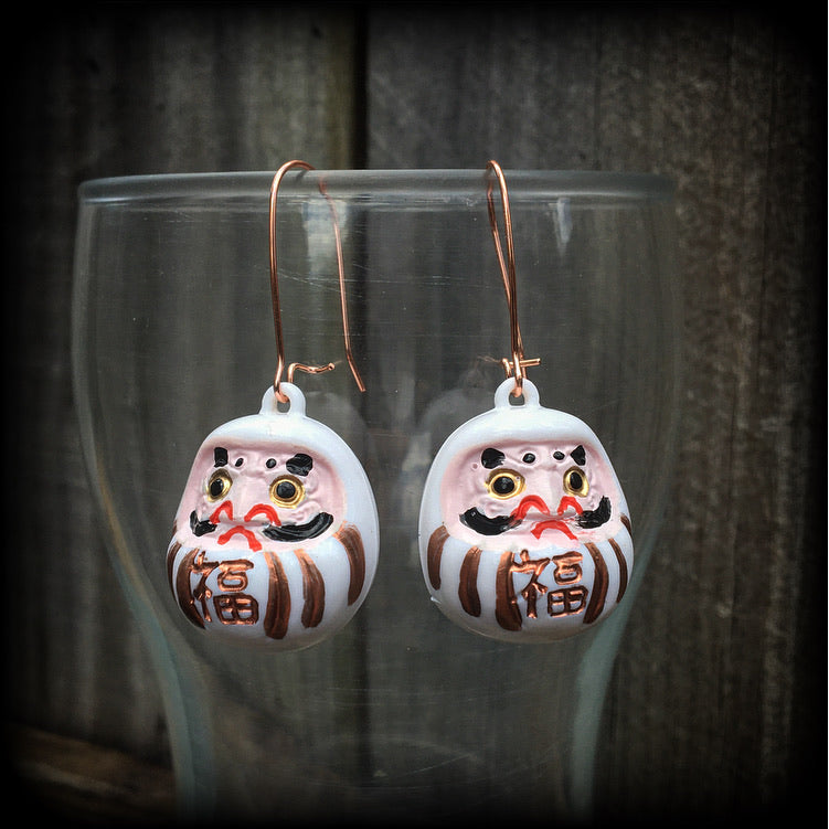 White daruma earrings Daruma dolls Japanese dolls Japanese earrings Daruma ear hangers Daruma ear weights Unique ear weights Stretched ears Stretched lobes Ear gauges Pierced Gauged earrings 4mm 6mm 8mm 10mm 12mm 14mm 16mm 19mm 22mm 25mm 28mm 30mm